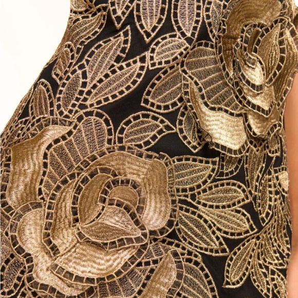 RAMY Brook Maybell dress 8 Black and Gold mini embellished foil Floral Dress NWT - Picture 4 of 9